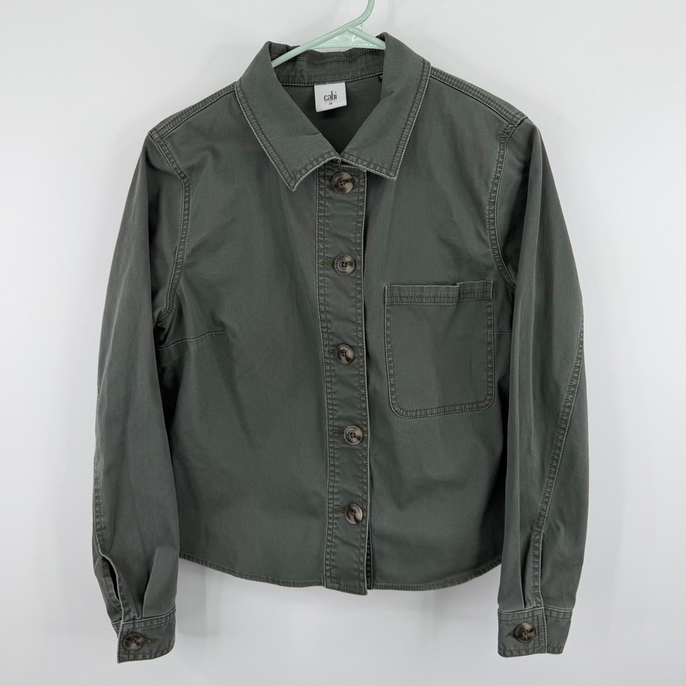 Cabi Utility Jacket Women Medium Gray Button Up Cotton‎ Stretch 5298